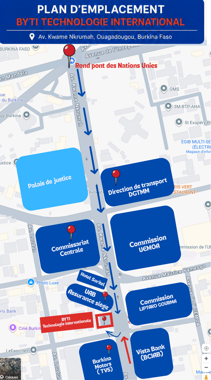 Plan d'emplacement BYTI — vue d'ensemble depuis le Rond-point des Nations Unies