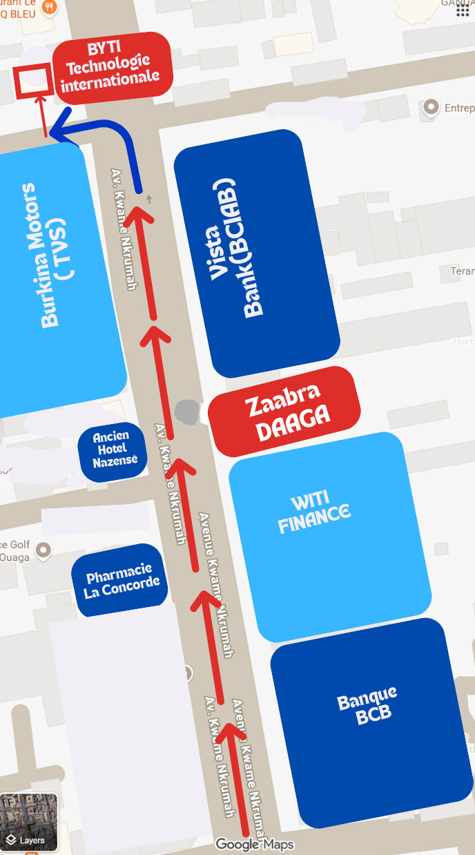 Plan d'emplacement BYTI — accès détaillé via Avenue Kwame Nkrumah